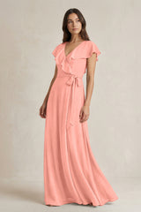 V-Neck A-Line Ruffled Chiffon Bridesmaid Dress With Bow  in Rosette | KISSBRIDAL