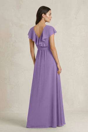 V - Neck A - Line Ruffled Chiffon Bridesmaid Dress With Bow in Tahiti - SHE IS ME Bridesmaid Dresses