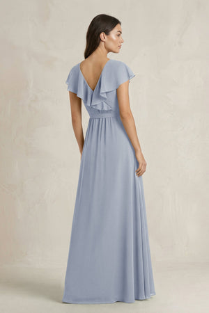 V - Neck A - Line Ruffled Chiffon Bridesmaid Dress With Bow in Twilight - SHE IS ME Bridesmaid Dresses