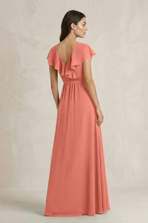 V - Neck A - Line Ruffled Chiffon Bridesmaid Dress With Bow in Wild Rose - SHE IS ME Bridesmaid Dresses