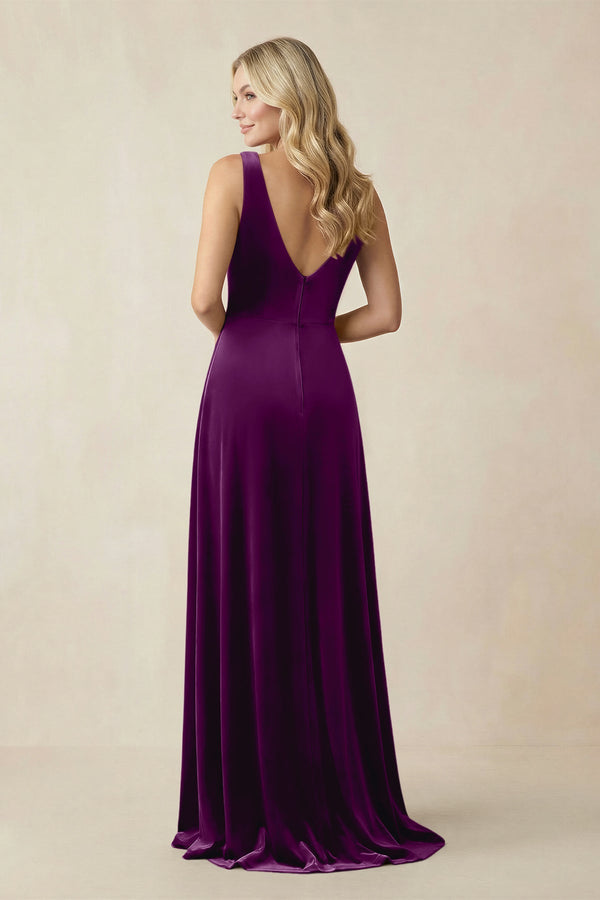 V - Neck A - Line Velvet Bridesmaid Dress in Amethyst - KISS BRIDAL Bridesmaid Dresses