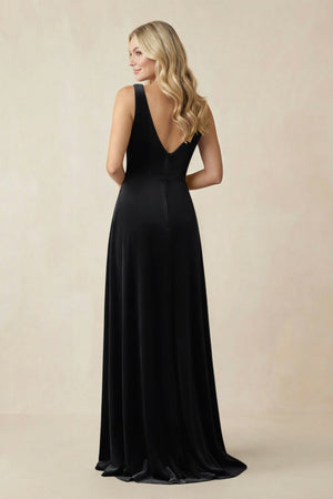 V - Neck A - Line Velvet Bridesmaid Dress in Black - KISS BRIDAL Bridesmaid Dresses