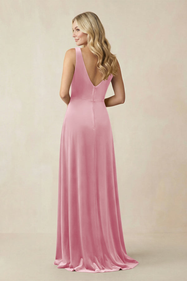 V - Neck A - Line Velvet Bridesmaid Dress in Blush Pink - KISS BRIDAL Bridesmaid Dresses