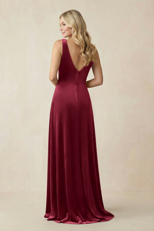 V - Neck A - Line Velvet Bridesmaid Dress in Burgundy - KISS BRIDAL Bridesmaid Dresses