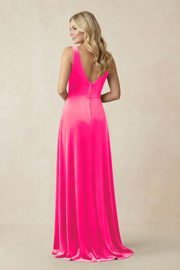 V - Neck A - Line Velvet Bridesmaid Dress in Candy Pink - KISS BRIDAL Bridesmaid Dresses