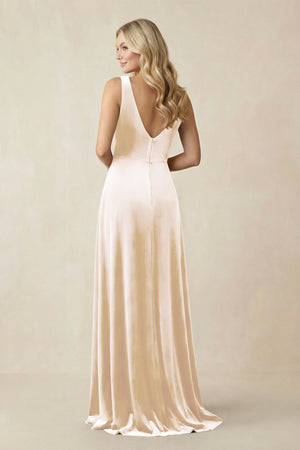 V - Neck A - Line Velvet Bridesmaid Dress in Champagne - KISS BRIDAL Bridesmaid Dresses