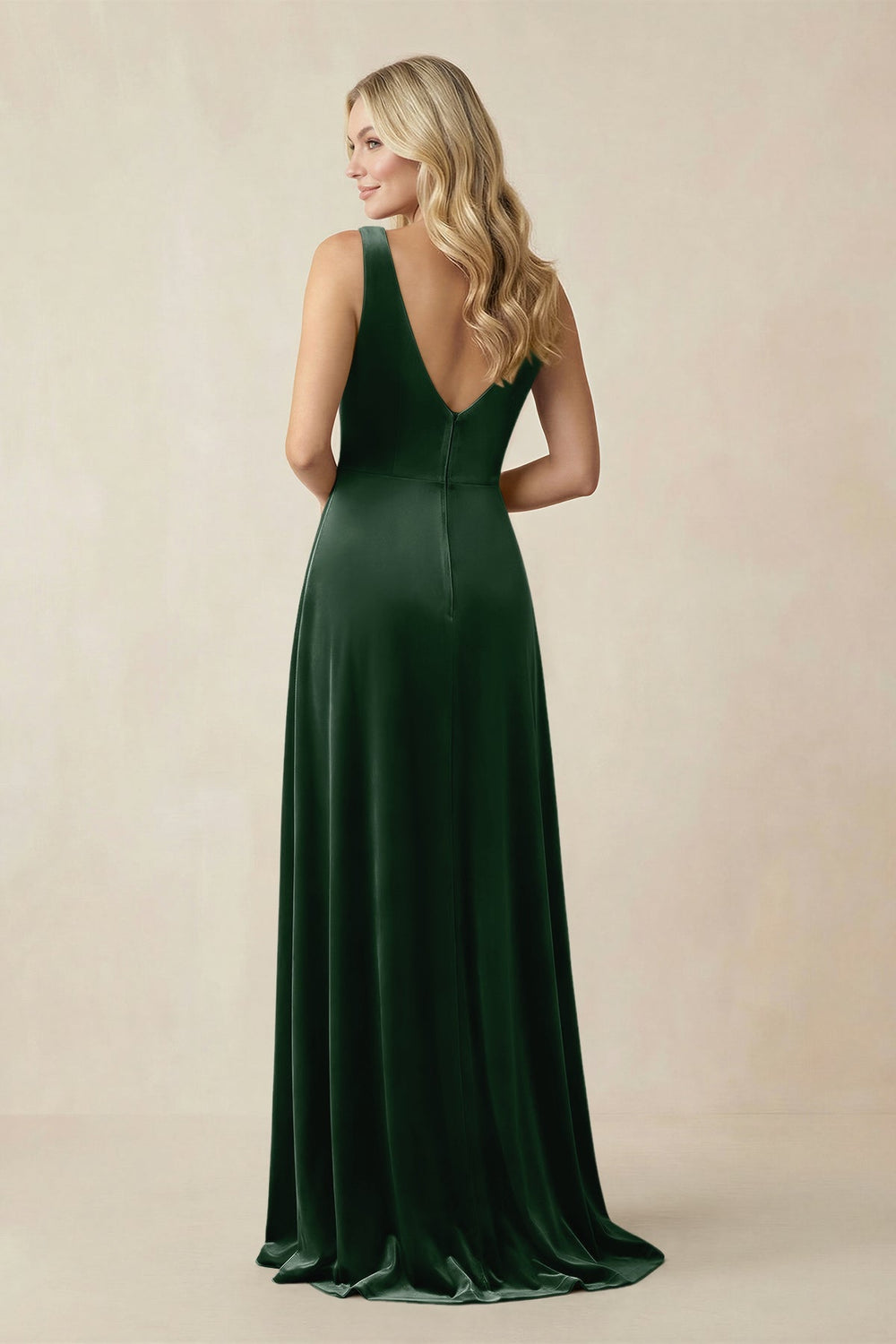 V - Neck A - Line Velvet Bridesmaid Dress in Dark Green - KISS BRIDAL Bridesmaid Dresses