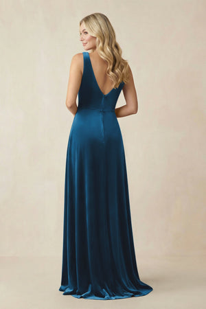 V - Neck A - Line Velvet Bridesmaid Dress in Dark Teal - KISS BRIDAL Bridesmaid Dresses