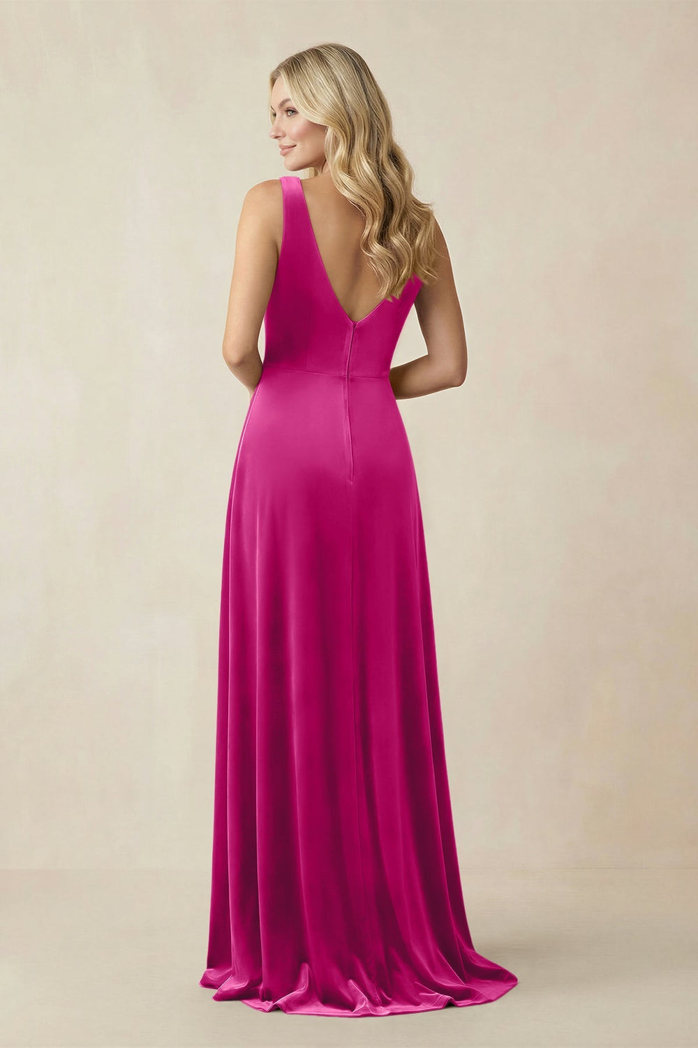 V - Neck A - Line Velvet Bridesmaid Dress in Desert Rose - KISS BRIDAL Bridesmaid Dresses