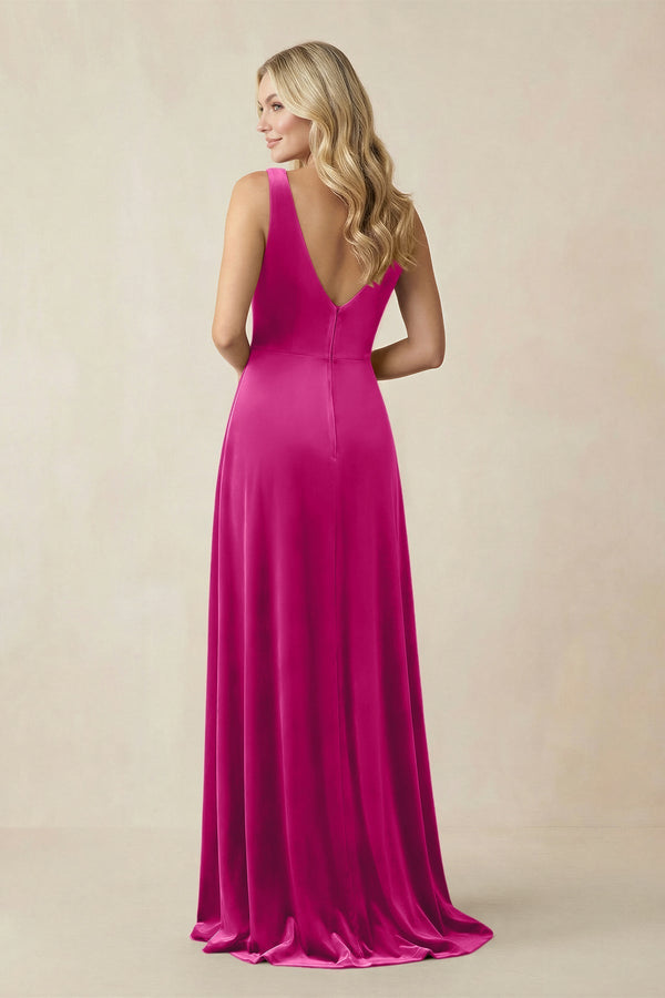 V - Neck A - Line Velvet Bridesmaid Dress in Desert Rose - KISS BRIDAL Bridesmaid Dresses