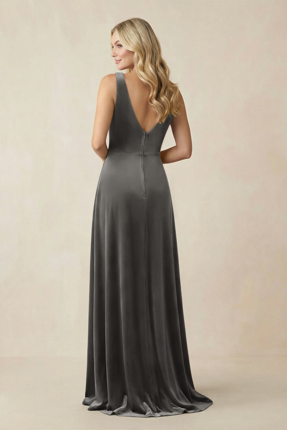 V - Neck A - Line Velvet Bridesmaid Dress in Frost - KISS BRIDAL Bridesmaid Dresses