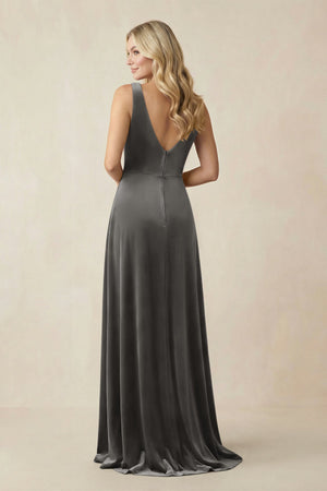 V - Neck A - Line Velvet Bridesmaid Dress in Frost - KISS BRIDAL Bridesmaid Dresses