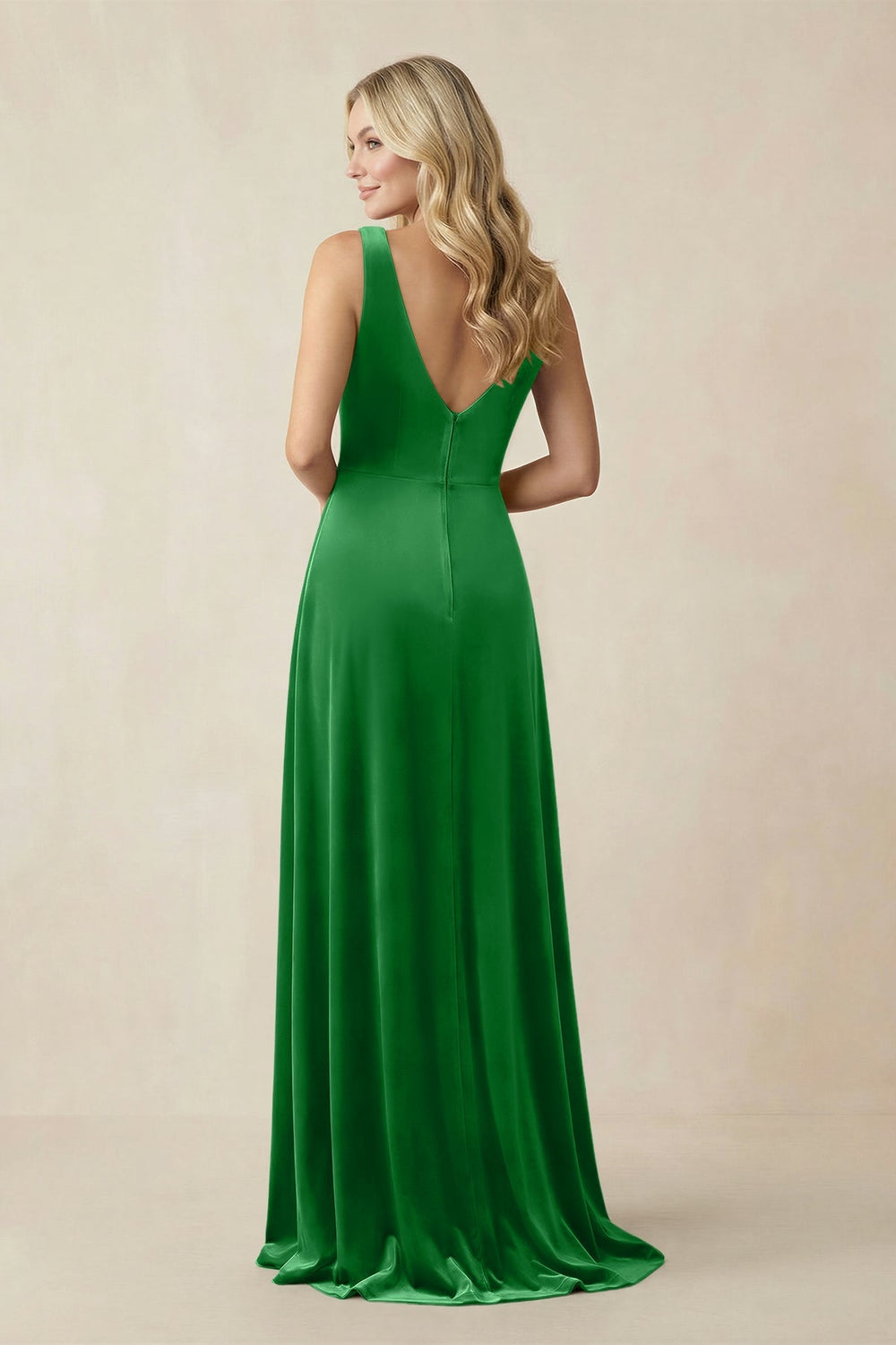 V - Neck A - Line Velvet Bridesmaid Dress in Green - KISS BRIDAL Bridesmaid Dresses