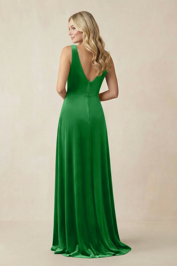 V - Neck A - Line Velvet Bridesmaid Dress in Green - KISS BRIDAL Bridesmaid Dresses