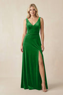 V - Neck A - Line Velvet Bridesmaid Dress in Green - KISS BRIDAL Bridesmaid Dresses