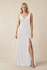 V - Neck A - Line Velvet Bridesmaid Dress in Ivory - KISS BRIDAL Bridesmaid Dresses