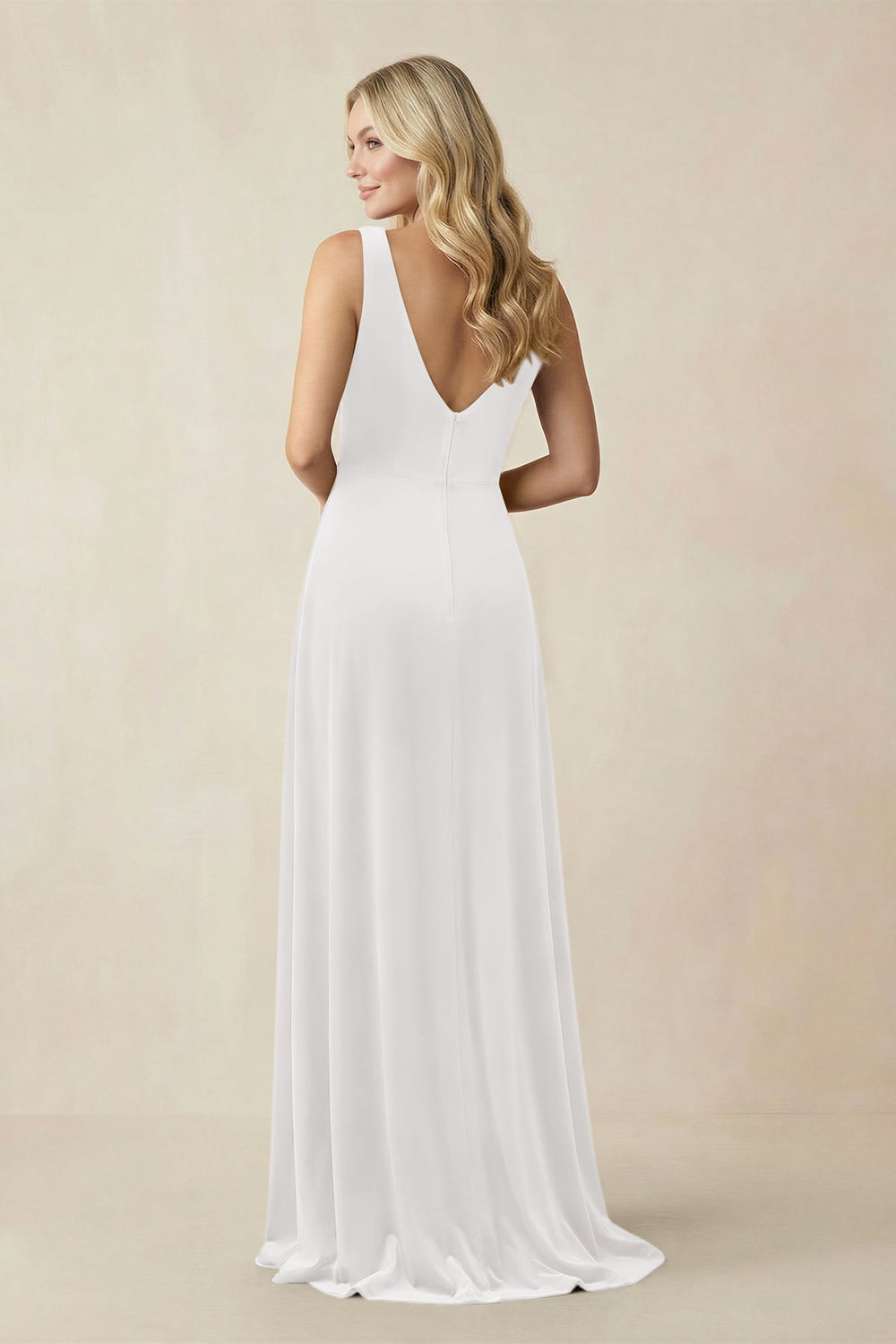 V - Neck A - Line Velvet Bridesmaid Dress in Ivory - KISS BRIDAL Bridesmaid Dresses