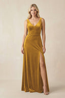 V - Neck A - Line Velvet Bridesmaid Dress in Marigold - KISS BRIDAL Bridesmaid Dresses