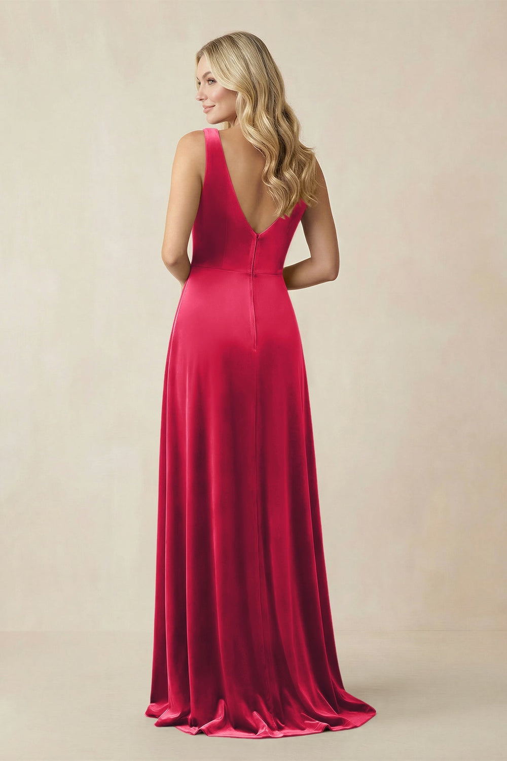 V - Neck A - Line Velvet Bridesmaid Dress in Merlot - SHE IS ME Bridesmaid Dresses