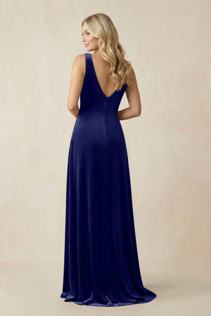 V - Neck A - Line Velvet Bridesmaid Dress in Navy - KISS BRIDAL Bridesmaid Dresses