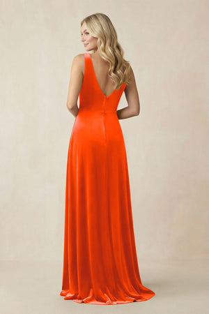 V - Neck A - Line Velvet Bridesmaid Dress in Orange - KISS BRIDAL Bridesmaid Dresses