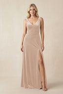 V - Neck A - Line Velvet Bridesmaid Dress in Pale Blush - KISS BRIDAL Bridesmaid Dresses