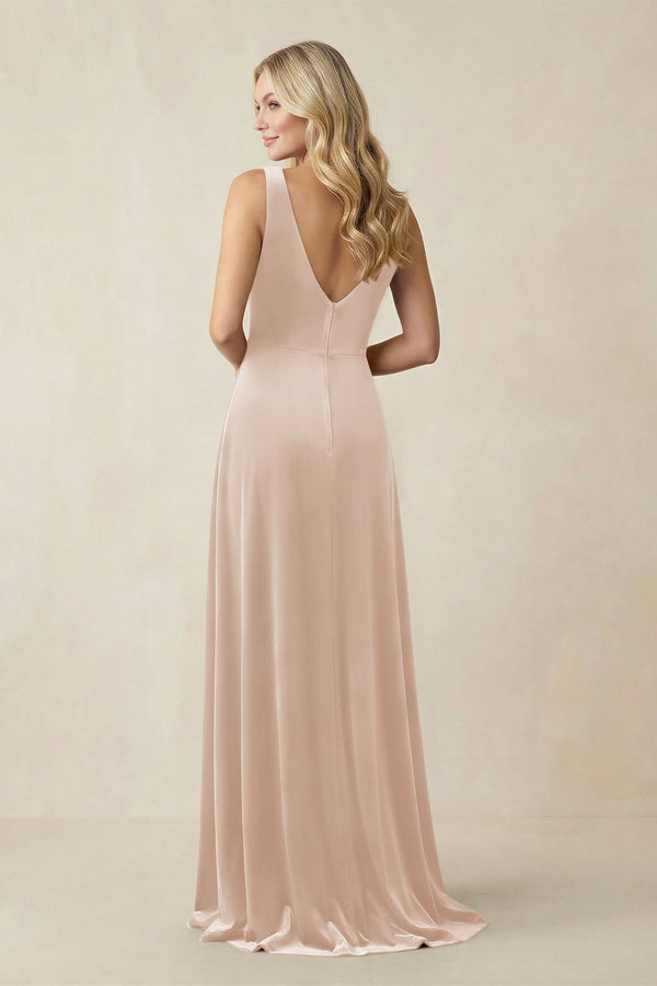 V - Neck A - Line Velvet Bridesmaid Dress in Pale Blush - KISS BRIDAL Bridesmaid Dresses