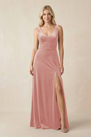 V - Neck A - Line Velvet Bridesmaid Dress in Rose Petal - KISS BRIDAL Bridesmaid Dresses
