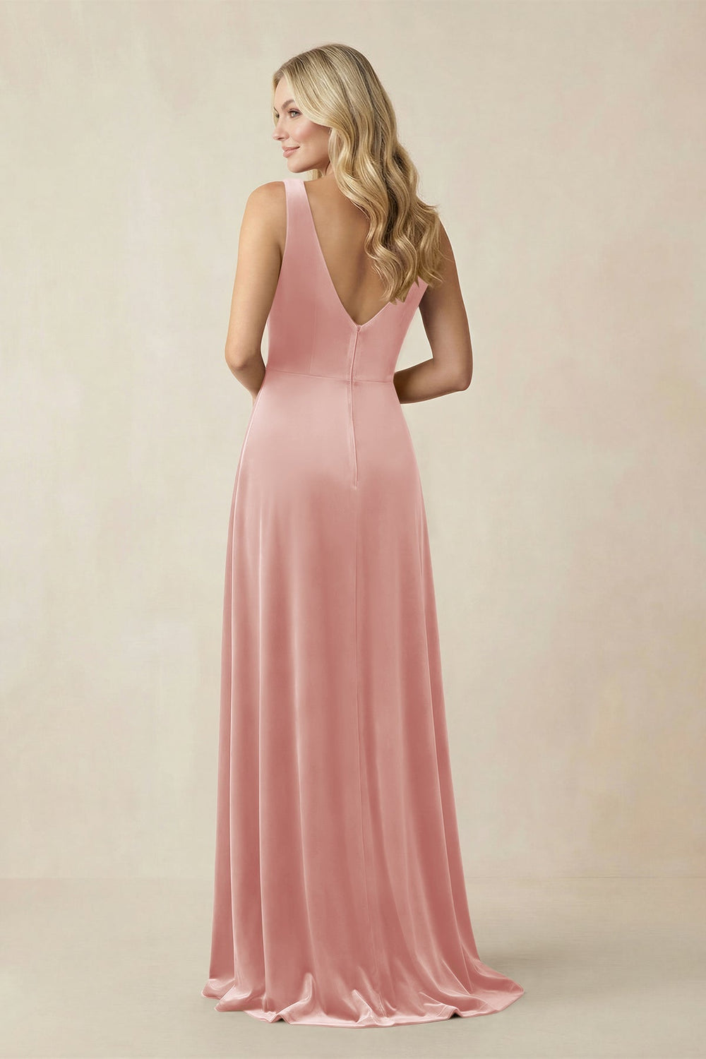 V - Neck A - Line Velvet Bridesmaid Dress in Rose Petal - KISS BRIDAL Bridesmaid Dresses