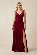 V - Neck A - Line Velvet Bridesmaid Dress in Rosewood - KISS BRIDAL Bridesmaid Dresses
