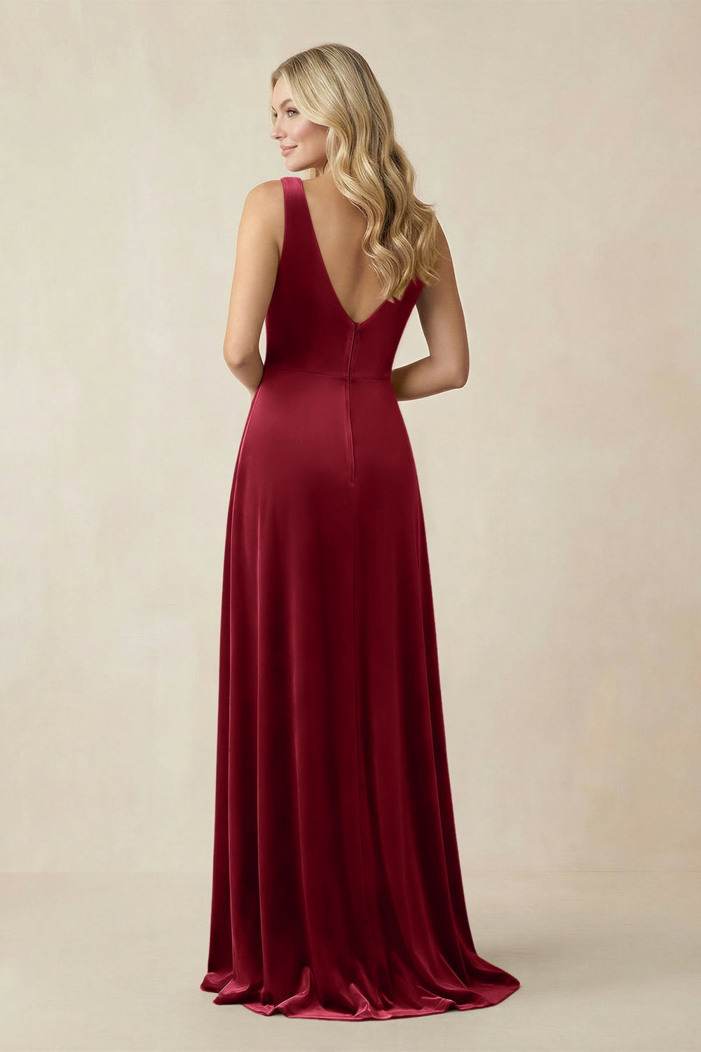 V - Neck A - Line Velvet Bridesmaid Dress in Rosewood - KISS BRIDAL Bridesmaid Dresses