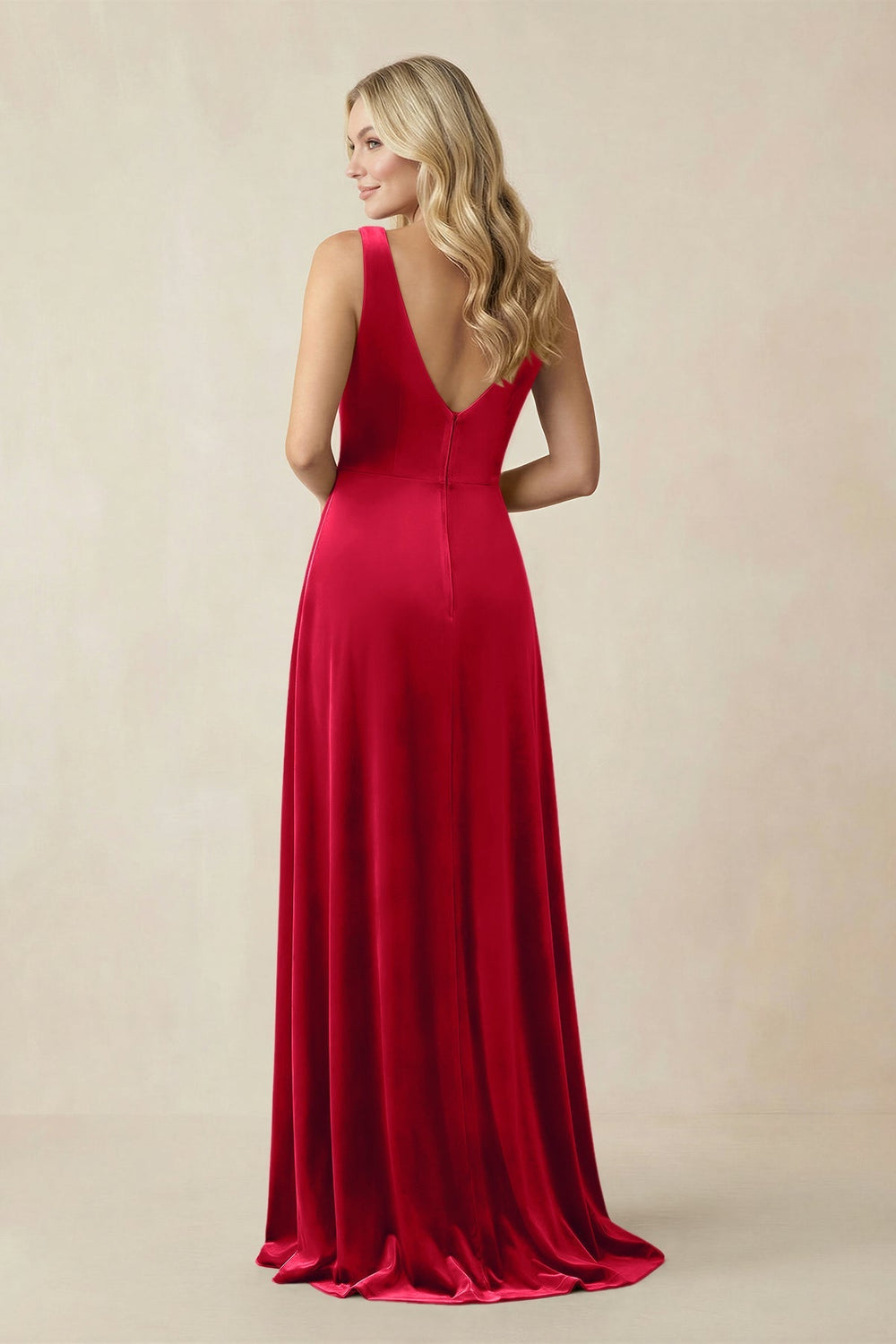 V - Neck A - Line Velvet Bridesmaid Dress in Spice - KISS BRIDAL Bridesmaid Dresses