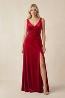 V - Neck A - Line Velvet Bridesmaid Dress in Spice - KISS BRIDAL Bridesmaid Dresses