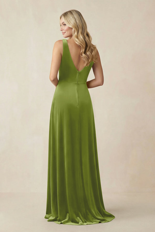 V - Neck A - Line Velvet Bridesmaid Dress in Thyme - KISS BRIDAL Bridesmaid Dresses
