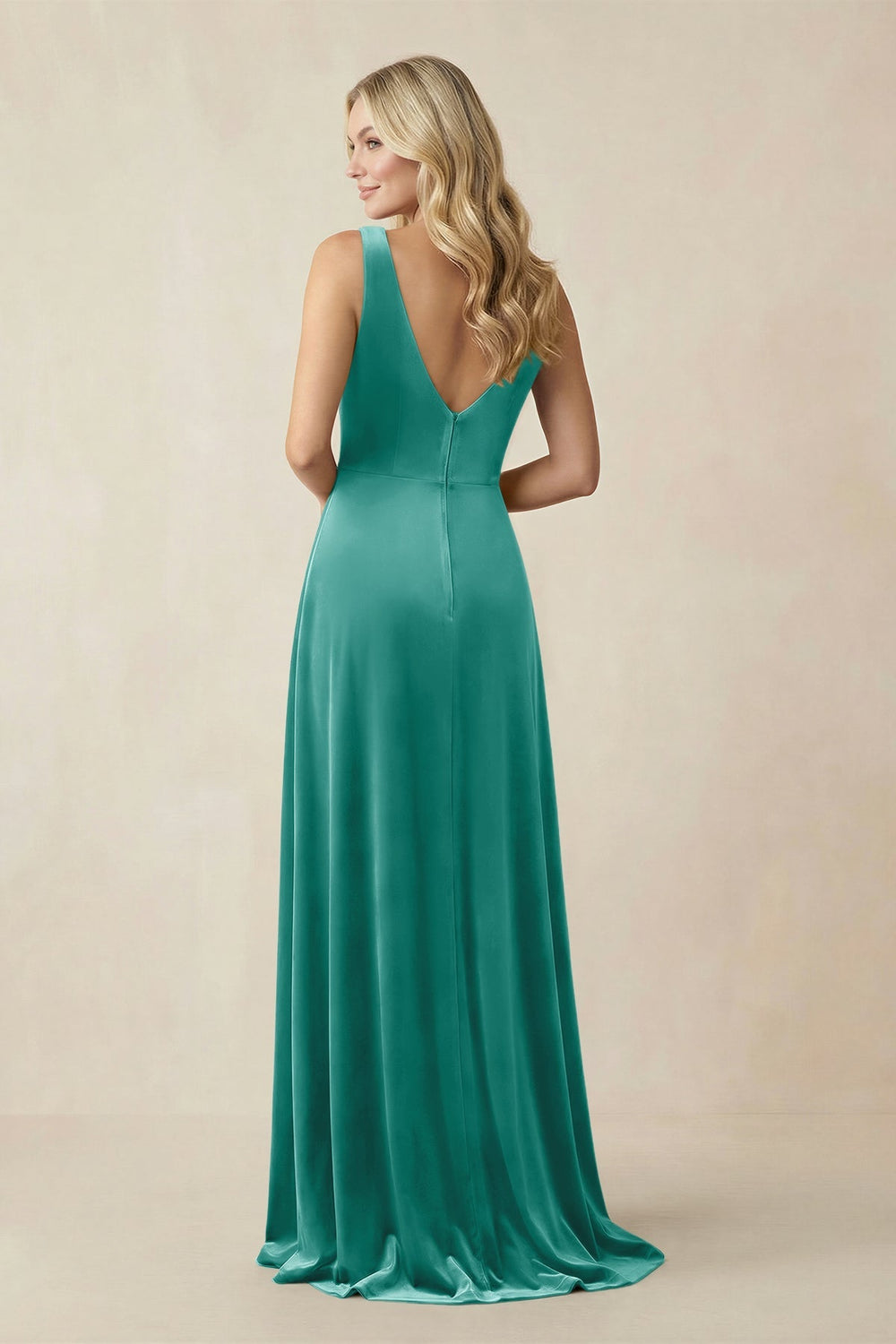 V - Neck A - Line Velvet Bridesmaid Dress in Turquoise - KISS BRIDAL Bridesmaid Dresses