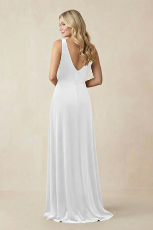 V - Neck A - Line Velvet Bridesmaid Dress in White - KISS BRIDAL Bridesmaid Dresses