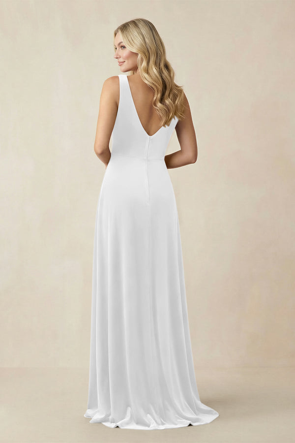 V - Neck A - Line Velvet Bridesmaid Dress in White - KISS BRIDAL Bridesmaid Dresses