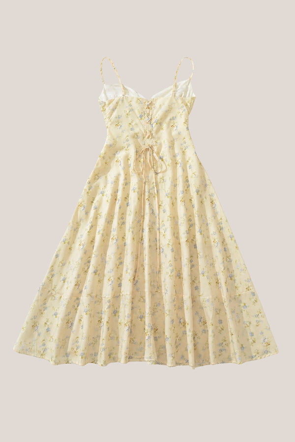 V-Neck A-Line Warm Rose Print Cotton Mini Dress in Yellow– SHE IS ME Dresses