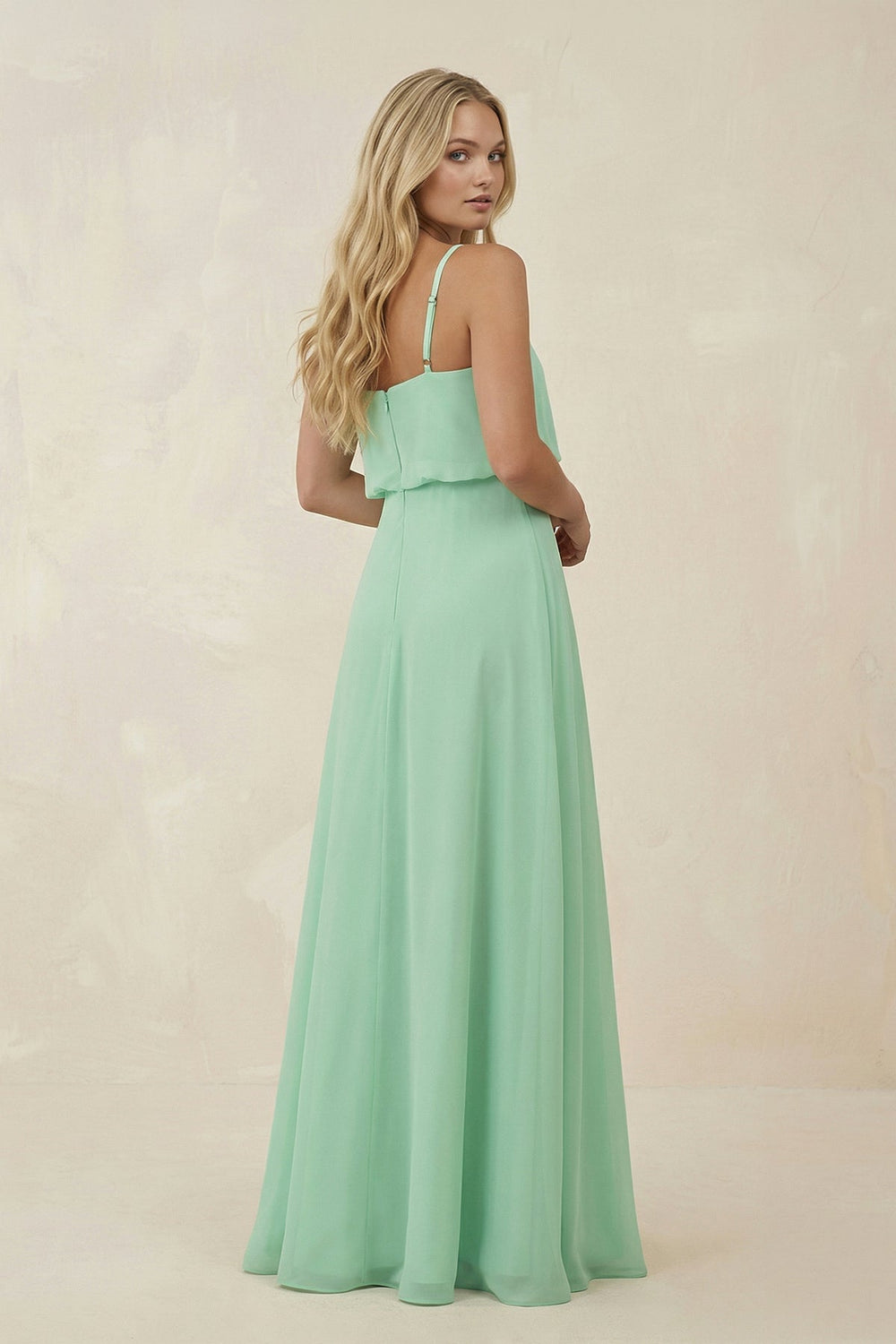 V-Neck Blouson A-Line Chiffon Bridesmaid Dress in Pale Pistachio - SHE IS ME BRIDESMAID DRESSES