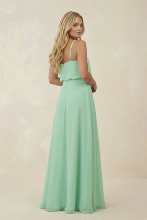 V-Neck Blouson A-Line Chiffon Bridesmaid Dress in Pale Pistachio - SHE IS ME BRIDESMAID DRESSES