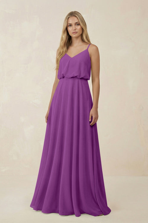 V - Neck Blouson A - Line Chiffon Bridesmaid Dress in Amethyst - SHE IS ME Bridesmaid Dresses