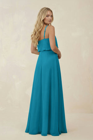 V - Neck Blouson A - Line Chiffon Bridesmaid Dress in Blue Jay - SHE IS ME Bridesmaid Dresses