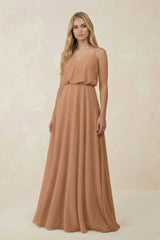 V - Neck Blouson A - Line Chiffon Bridesmaid Dress in Bronzer - KISS BRIDAL Bridesmaid Dresses