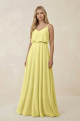 V - Neck Blouson A - Line Chiffon Bridesmaid Dress in Buttercup - KISS BRIDAL Bridesmaid Dresses
