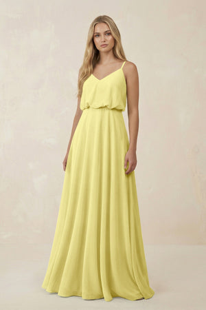 V - Neck Blouson A - Line Chiffon Bridesmaid Dress in Buttercup - SHE IS ME Bridesmaid Dresses