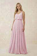 V - Neck Blouson A - Line Chiffon Bridesmaid Dress in Candy Pink - SHE IS ME Bridesmaid Dresses