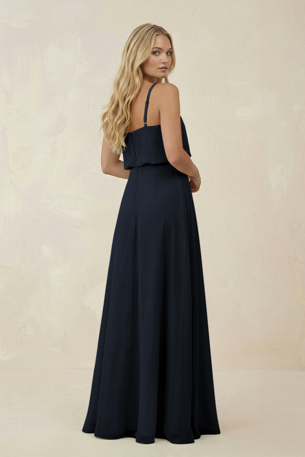 V - Neck Blouson A - Line Chiffon Bridesmaid Dress in Dark Navy - SHE IS ME Bridesmaid Dresses