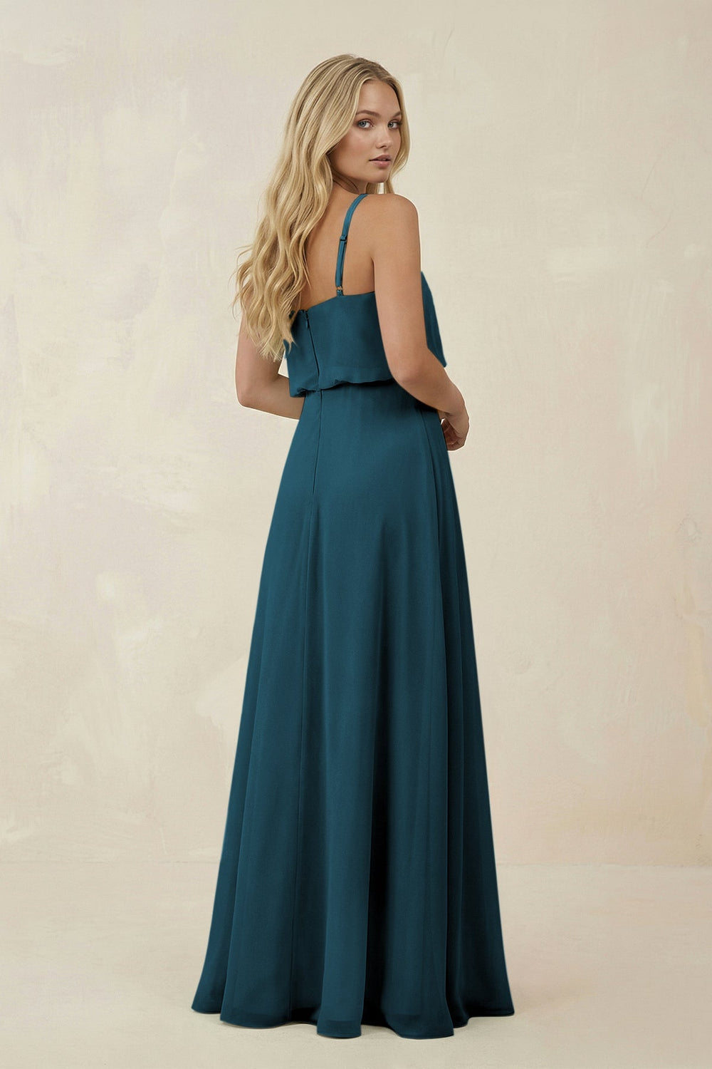 V - Neck Blouson A - Line Chiffon Bridesmaid Dress in Dark Teal - SHE IS ME Bridesmaid Dresses