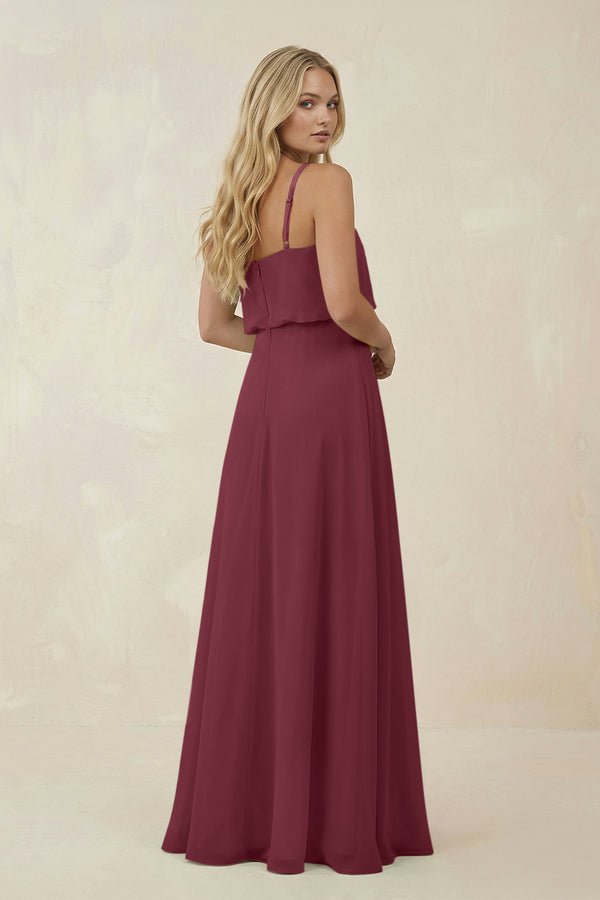 V-Neck Blouson A-Line Chiffon Bridesmaid Dress in Desert Rose (2) | KISSBRIDAL