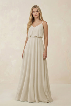 V - Neck Blouson A - Line Chiffon Bridesmaid Dress in Dove Gray - SHE IS ME Bridesmaid Dresses
